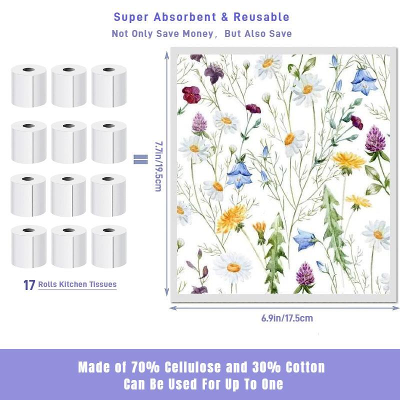 W-Home Swedish Dishcloths for Kitchen | 6 PCS Geometric Washable Dish Rags | Cellulose Reusable Cleaning Paper Towels | Absorbent Counter Dish Cloth Sponge Kitchen Wipes, 8" L x 7" W