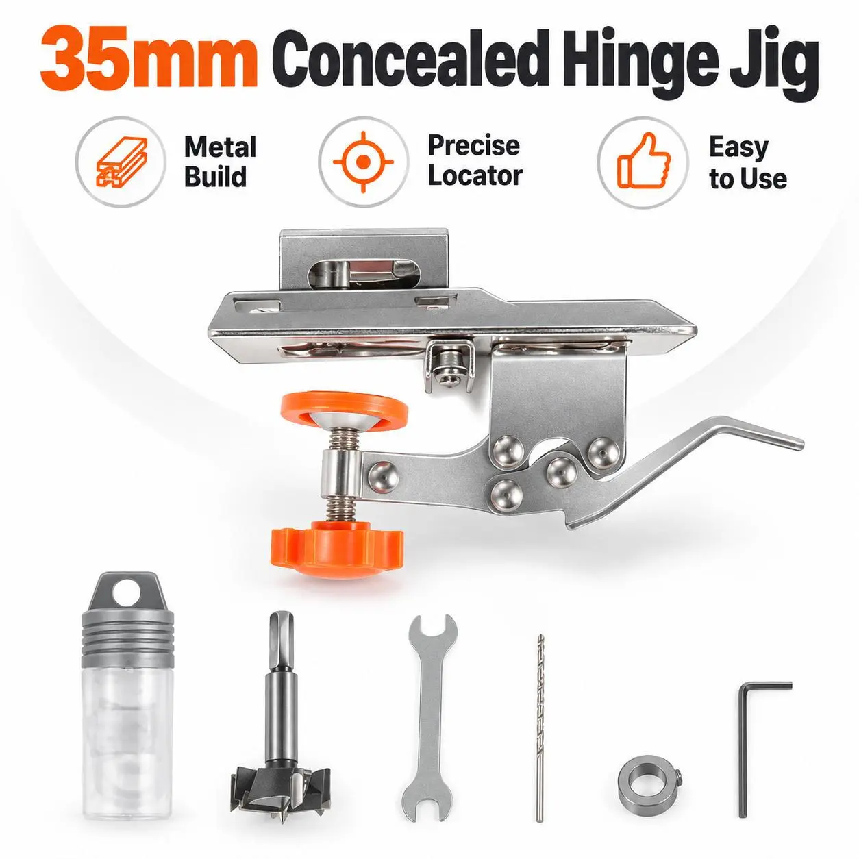 Universal 35mm Concealed Cabinet Hinge Jig Kit, Metal Adjustable Drilling Guide Tool for Fast Accurate Hinge Hole Placement, Furniture Door Repair and Woodworking Projects
