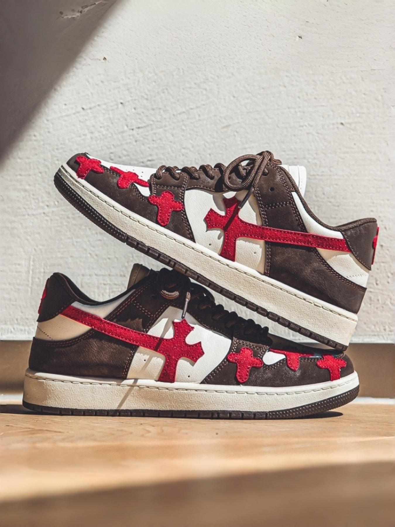 1 Pair Cross Pattern Casual Board Shoes Suitable for Daily Streetwear&Casual Matching - Color Block UpperPersonal Cross Decoration, Comfortable and VersatileNon-Slip and Wear-Resistant