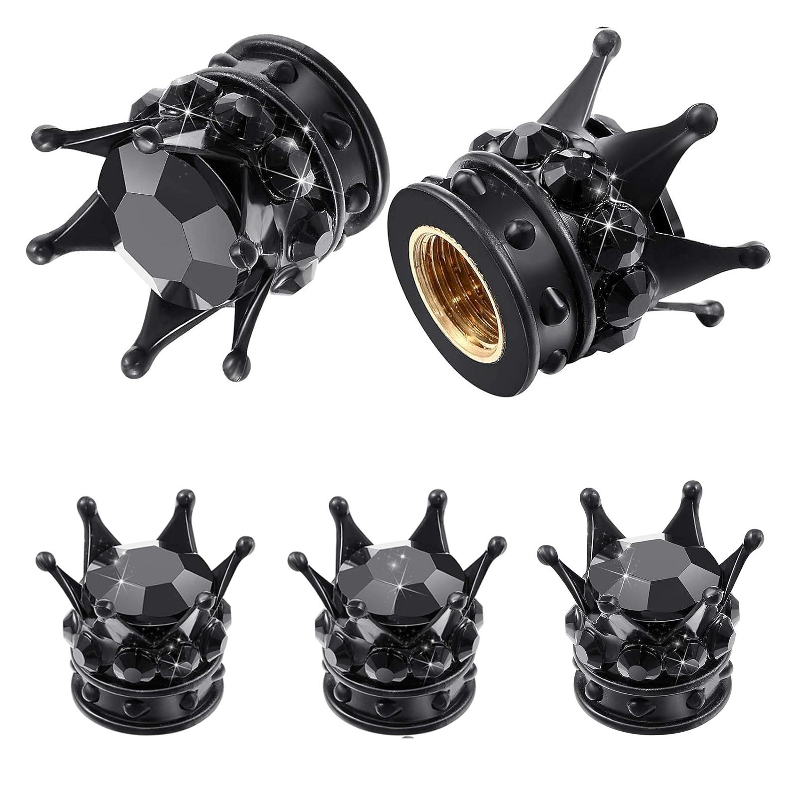 5-Pack Crown Tire Valve Caps, Sparkling Crystal Shape, Universal Chrome, Durable Abs Plastic, Easy Install, Car & Bike Accessories