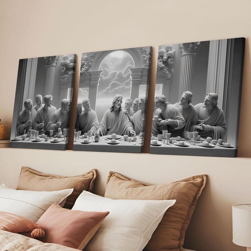 3-Piece Wooden Framed Canvas Art Set, & Last Supper Religious Theme Poster, Modern Home Decor Wall Art, High-Definition Print