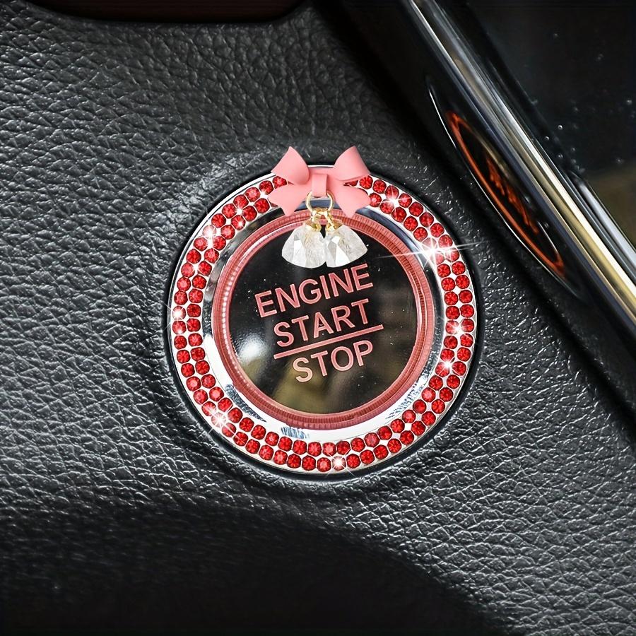 Car Start Button Decorative Ring: 1pc, with Diamond Bow Crystal Ignition Circle, One-Touch Start Sticker Decoration Ring