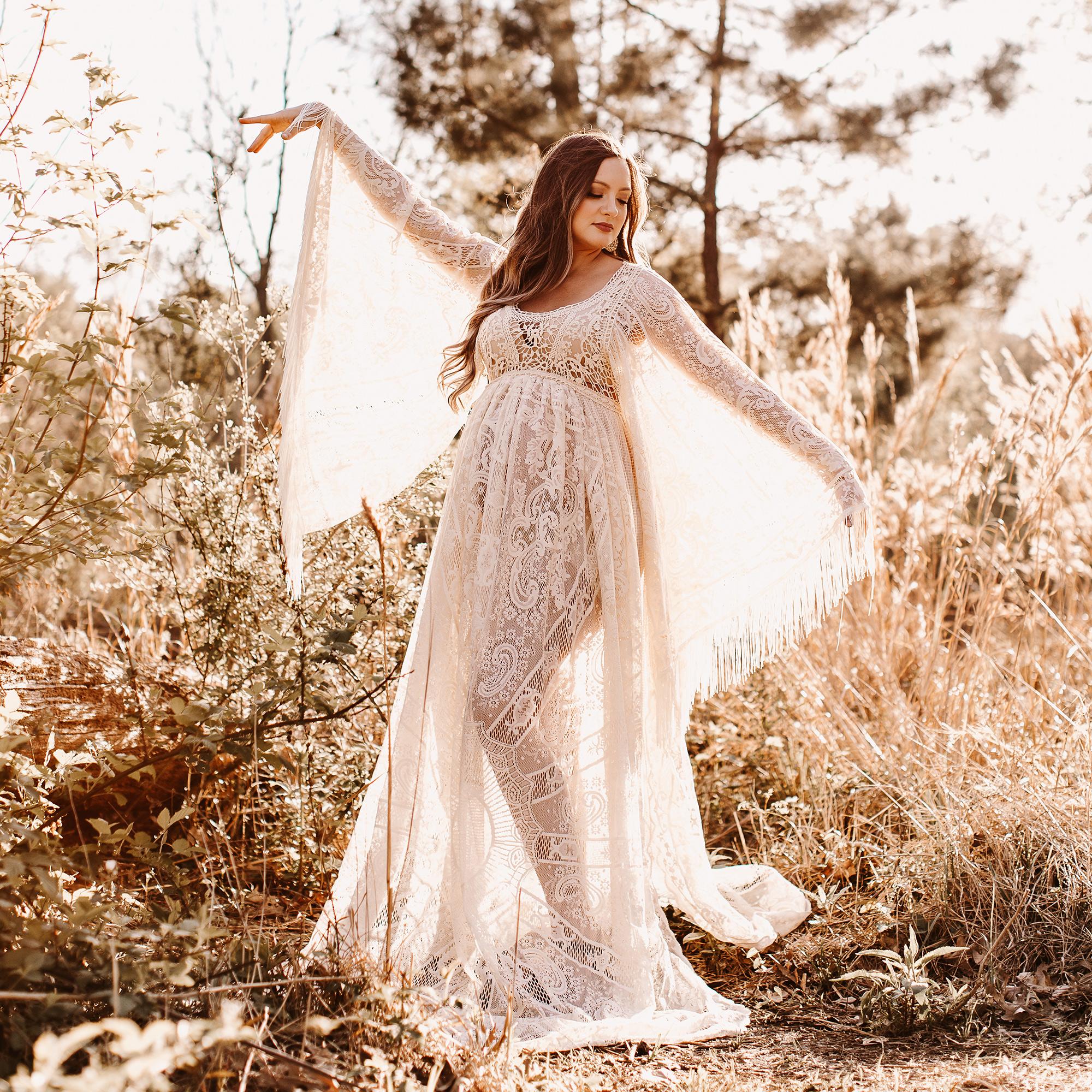 maternity beach wedding dresses June Bridals Simple Sexy Long Sleeves Bohemian Lace Summer Wedding Dress Destination Elegant Casual Comfort-Fit A-Line V-Neck Gown Empire Waist -