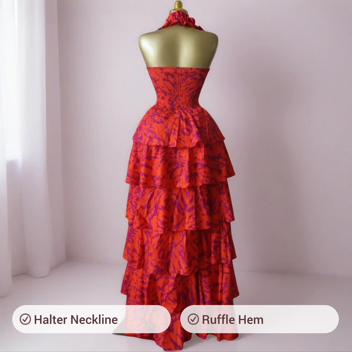 QFAF Women's Halter Neck, Floral Print Layered Ruffle Smock Maxi Dress, Floral Design Dress, Party Vacation Clothes, Sexy Style, Bohemian, Cacading Ruffles Gown A-line Dresses QFAF Women's Halter Neck, Floral Print Layered Ruffle Smock Maxi Dress, Floral Design Dress, Party Vacation Clothes, Sexy Style, Bohemian, Cacading Ruffles Gown A-line Dresses