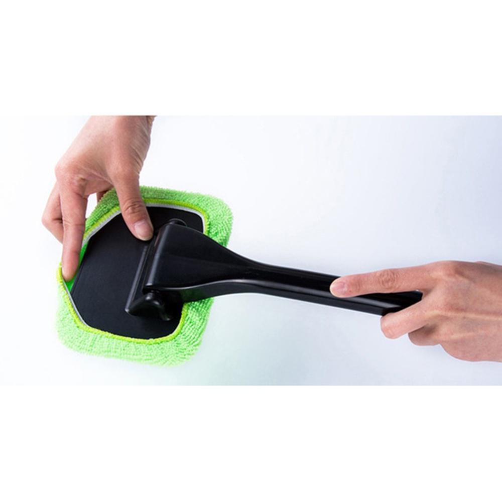 Car Windshield Cleaning Brush, Long Handle Microfiber Rainbrush Cleaner Tool, Deep Window Clean Set with Wiper Slot, 1 Piece + Cloth + 20ML Spray Bottle