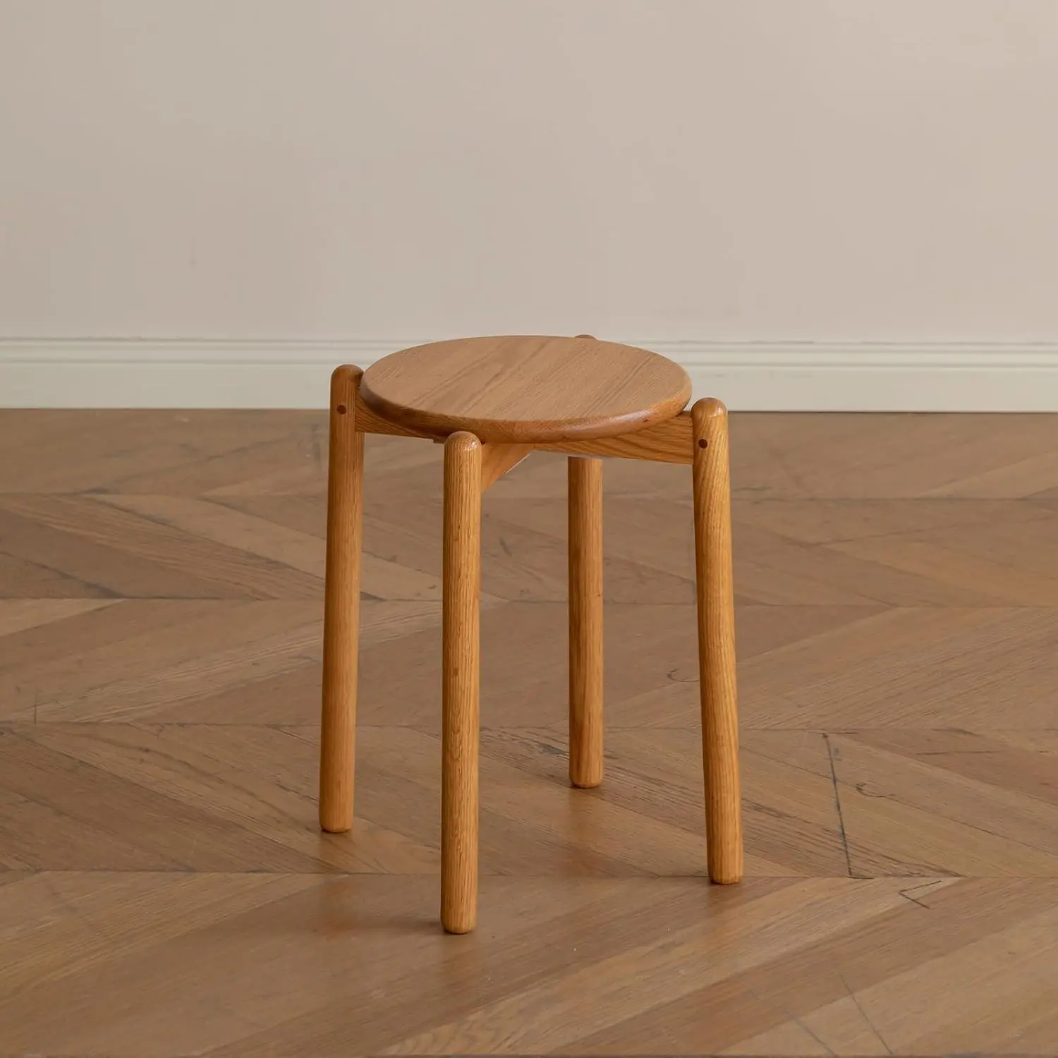 Oak Stackable Stool, Small Plant Stand, Round Wooden Stool for Dining Room, Living Room, Entryway, Classroom, School, 15.4" x 15.4" x 16.7”, Natural