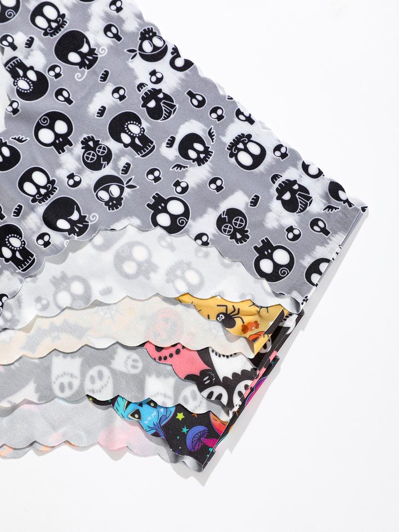 5/7/10 pieces set, Underwear sets, Halloween themed wavy edge women's panties with pumpkin skull all-over print triangle underwear, slim fit, comfortable, suitable for festivals and daily wear in all seasons