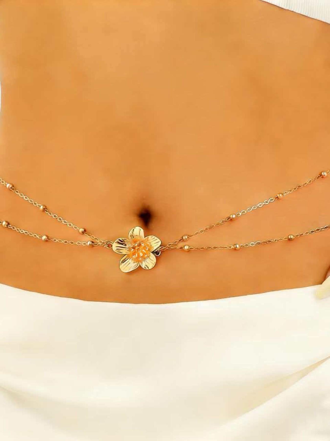 Boho Style Adjustable Waist Chain, Luxurious Double Layer Floral Design, Perfect for Daily Wear, Parties, Dance, Beach, Bikini Accessories