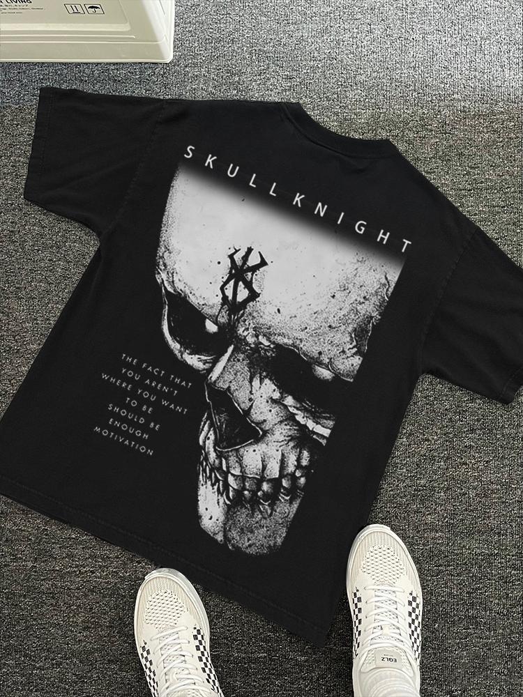 Berserk "Skeleton Knight" Vintage Oversized Tee Anime T-shirt 100% Cotton Original Design DTG Printing baggy  compression  clothes Top Casual Black Man Streetwear Crewneck Menswear Tshirt Gamis