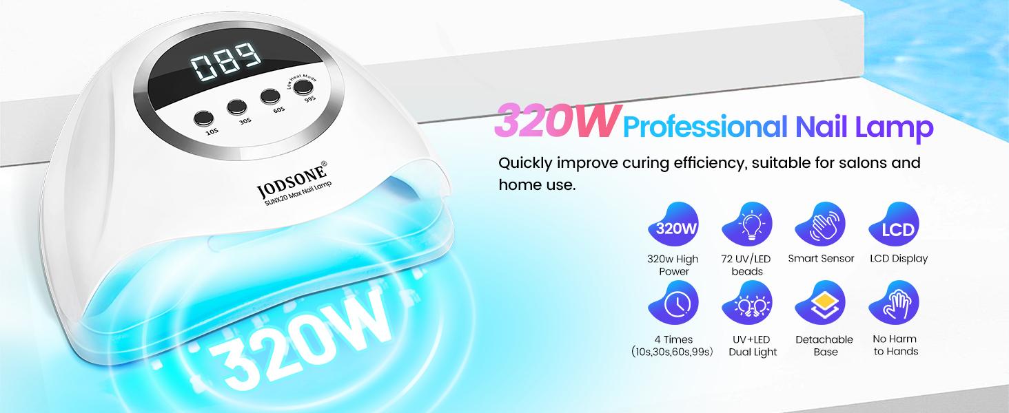 JODSONE UV LED Nail Lamp 320W, Nail Dryer for Gel Polish, Gel Nail Lamp with 72 Light Beads, Led Nail Light for Gel Nails with Automatic Sensor & 4 Timers