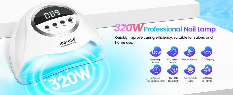 JODSONE UV LED Nail Lamp 320W, Nail Dryer for Gel Polish, Gel Nail Lamp with 72 Light Beads, Led Nail Light for Gel Nails with Automatic Sensor & 4 Timers