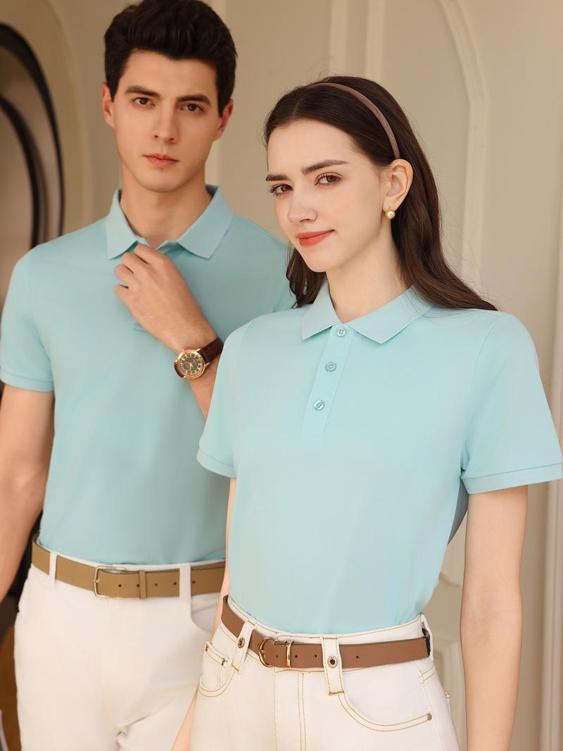 Women's Classic Polo Shirt Short Sleeve T-Shirt, Comfortable Versatile Solid Color Top, Unisex, Perfect for Valentine's Day Work Sports Casual Wear