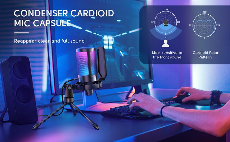 FIFINE A6V USB Gaming Microphone for PC PS5, Condenser Mic with Quick Mute, Gain Control, RGB Indicator, Tripod Stand, Pop Filter, Shock Mount, for Streaming Discord Twitch Podcasts Videos FIFINE A6V USB Gaming Microphone for PC PS5, Condenser Mic with Quick Mute, Gain Control, RGB Indicator, Tripod Stand, Pop Filter, Shock Mount, for Streaming Discord Twitch Podcasts Videos