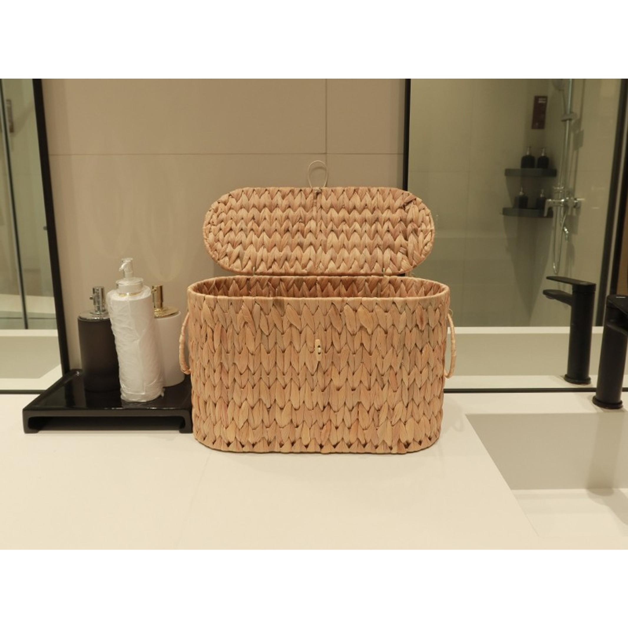 Toilet Paper Basket with Lid, Wicker Storage for Bathroom, Holds Up to 6 Mega Rolls, Decorative Hand-Woven Rattan Bathroom Decor Accessories, Natural Water Hyacinth