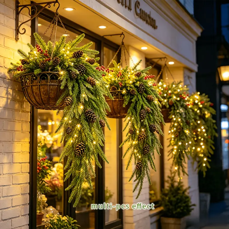 Set of 4 highly realistic artificial Christmas Norfolk pine vines, adorned with pinecones, suitable for indoor/outdoor vine decoration, railing wrapping decoration, window and foyer hanging floral arrangements, anti-aging simulated Norfolk pine vines, DIY