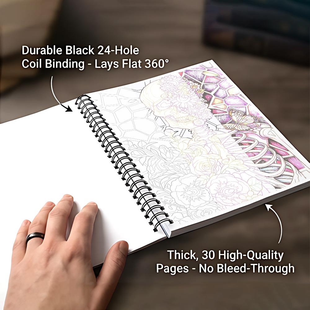 Horror Tracing and Pencil Control Adult Coloring Book A5 Size 30 Pages Spiral Bound Thick Paper Single Sided Relaxation Peaceful Soul Healing Home Decor Self Care Activity Book Birthday Gift Party Favor Horror Present