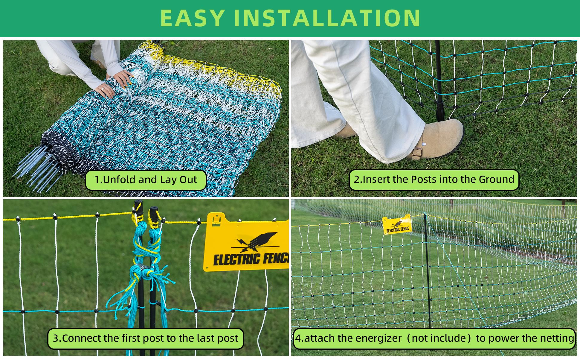 Poultry Netting Electric Fence - 41.5" H x 164' L, Portable Livestock Nets Mesh for Chickens, Ducks, Geese, Turkey, Electric Fencing for Backyards, Homesteaders, Farms, Ranches, Gardens