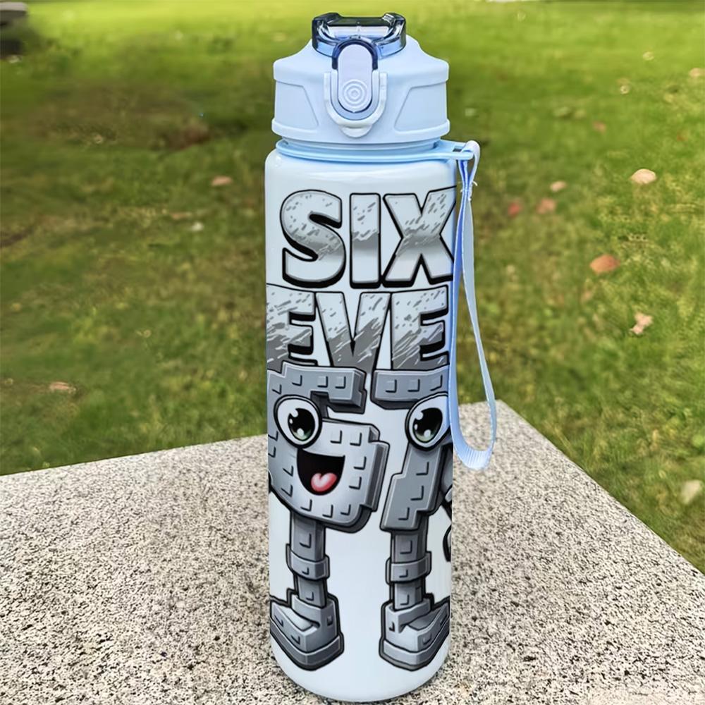 1pc Plastic Water Bottle, Crossbody Water Bottle, Blue,Pink, Printed Design Plastic Sports Bottle, Flip Top, Reusable, 25oz 750ml Lightweight Leak Proof Travel Drinks Bottle Running, Ideal Gift for Birthday, Easter, Valentine's Day