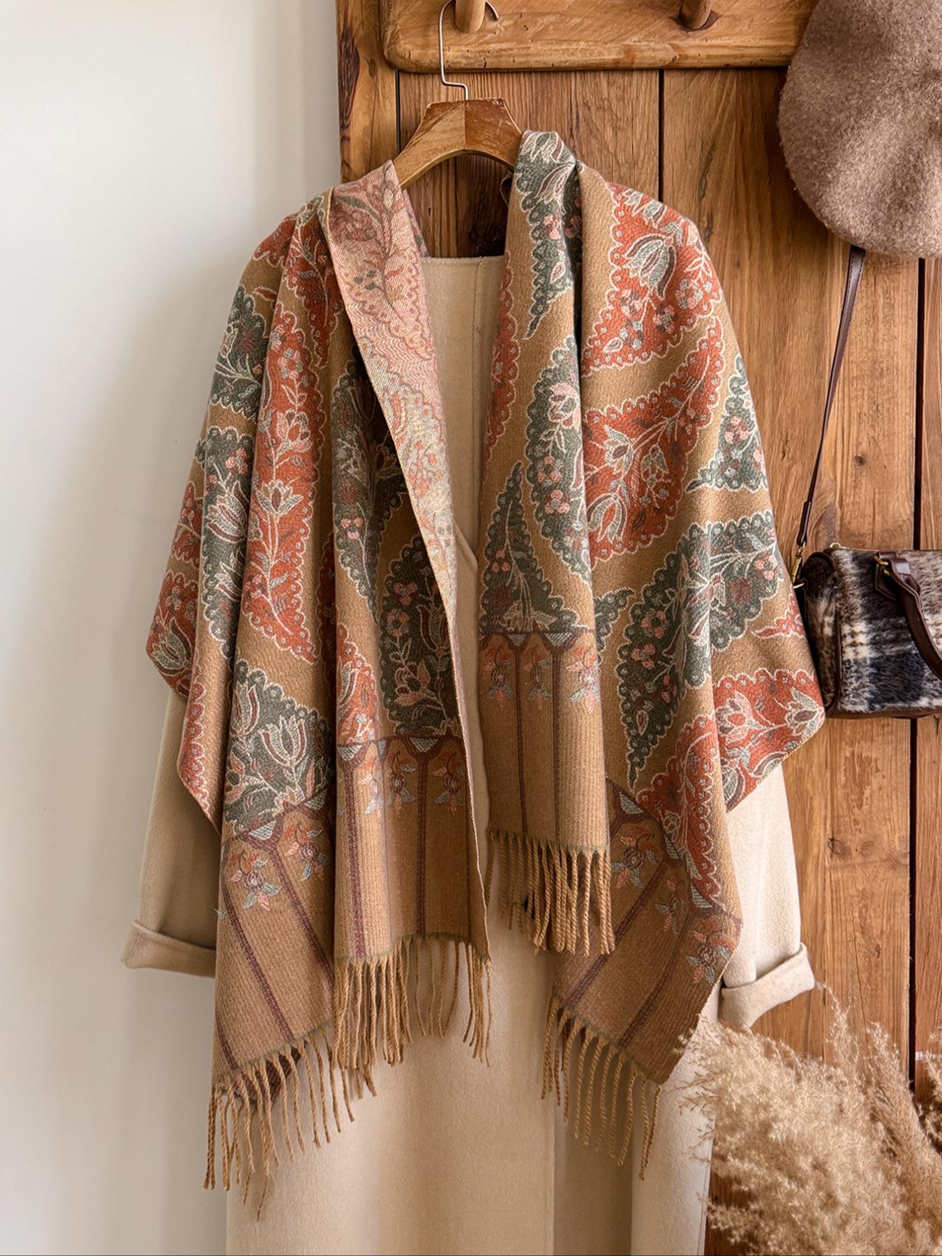 Cozy Ethnic Print Boho Style Scarf for Fall & Winter, Soft Woven Shawl for Men Women Daily Wear, Casual Fashion Accessory