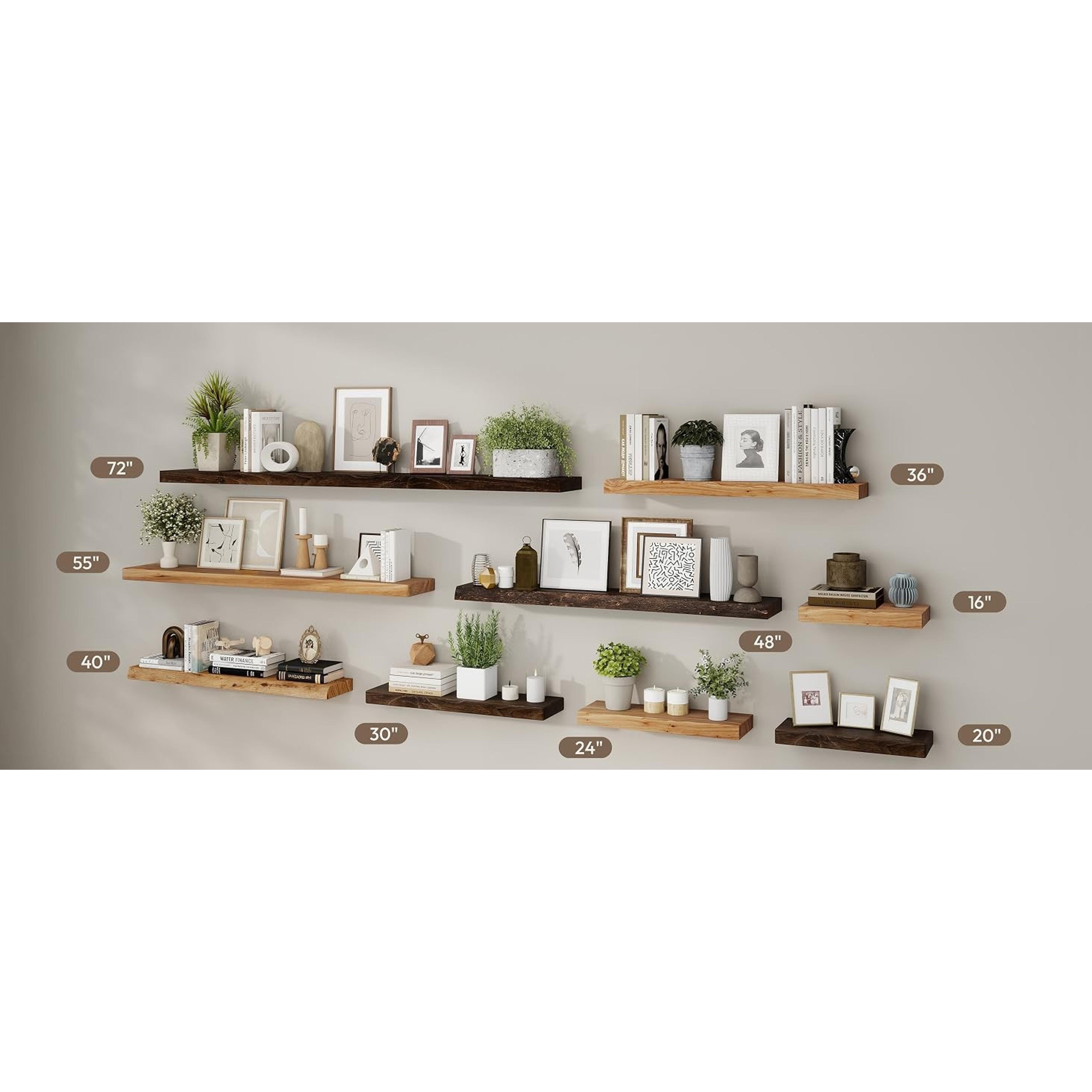 40-in Solid Elm Wooden Floating Shelf with Invisible Bracket - Rustic Minimalist Walnut-Tone Wall-Mounted Shelf for Bathroom, Living Room Decor, 1 Pack, Installation