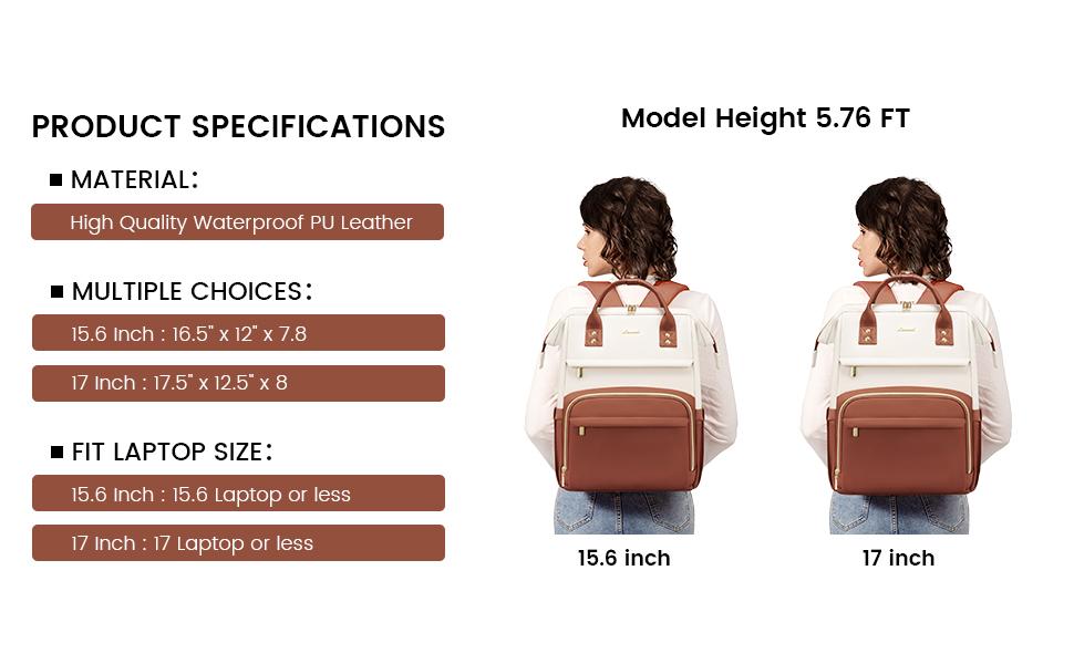 LOVEVOOK Fall Vegan Leather Backpack for Women,17 inch Leather Laptop Backpack for Women,Professional Work Backpack Nurse College Teacher Bag,Women Laptop Tote Bag Computer Travel Backpack Purse
