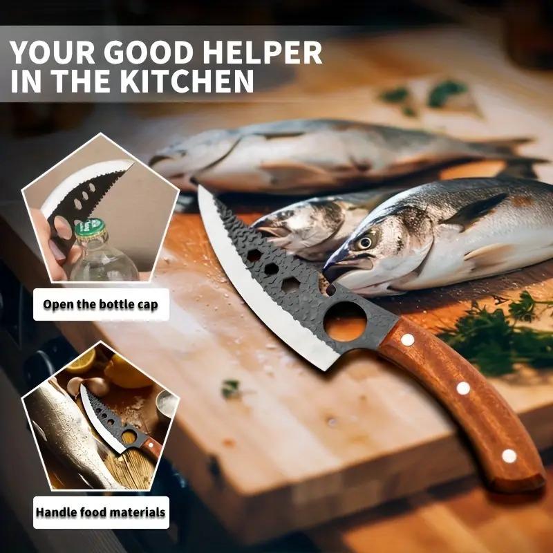 Kitchen knife boning knife, butcher knife, stainless steel handmade blade forged chef, forged, wooden handle, with gift box wooden steel