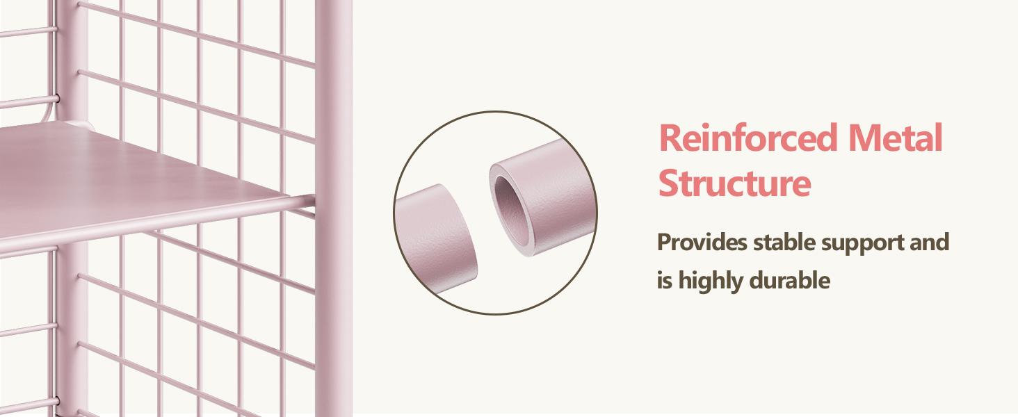 Cute Nightstand, Metal End Table, Side Table with Storage, 3-Tier Narrow End Table for Girls, Small Beside Table for Bedroom, Living Room, Office, Decor, Pink