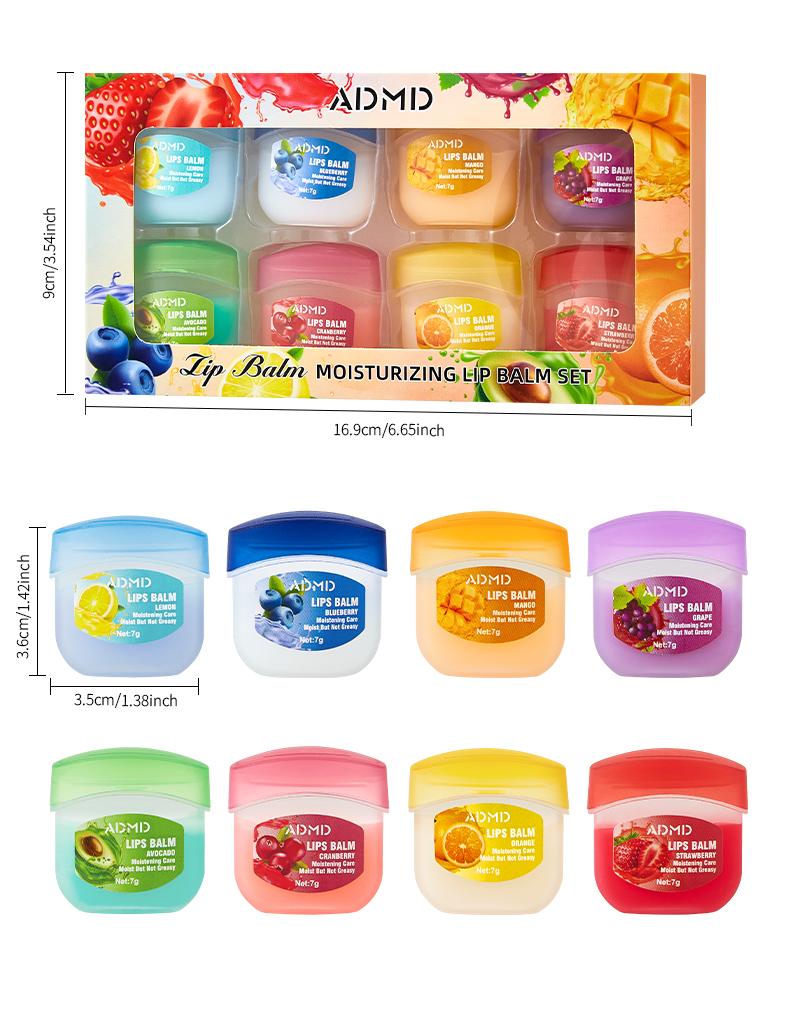 Fruit Lip Balm Hydrating Sleeping Lip Mask Set 8 pcs Grape Peach Avocado Orange LemonBlueberry Strawberry for Men WomenComfortable Non-lrritating Moisturizer Moisture Moisturizing Colorless