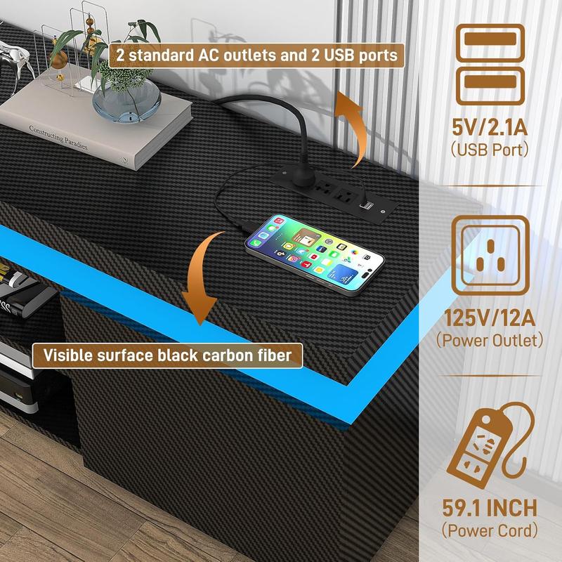 LED TV Stand for 75/85/95 Inch TV,66/73/83 Inch Modern Gaming TV Stand with Power Outlet, High Gloss TV Console Entertainment Center with Storage for Living Room, Bedroom Table Furniture