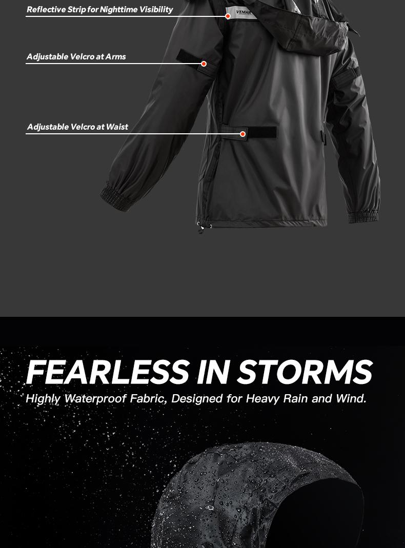 VEMAR Motorcycle Split Raincoat Unisex Rain Jacket and Pants Set for Delivery Riders Motocross Raincoat with Hat