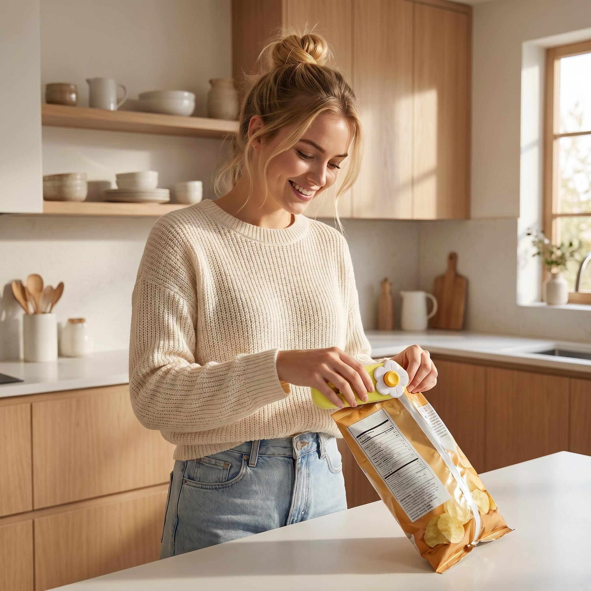 Rechargeable Handheld Multifunctional Mini Heat Bag Sealer - Magnetic Kitchen Food Storage Machine with Hidden Blade, Compact Portable Device That Seals Bags