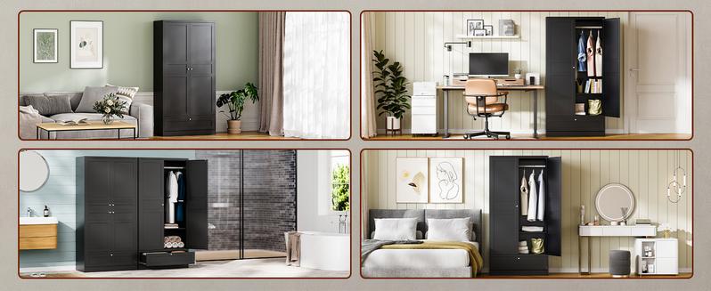 Letaya 72" Wardrobe: Metal Armoire with Drawer, 2 Doors, Adjustable Shelves & Hanging Rod. Ideal for Bedroom Storage and Organization.