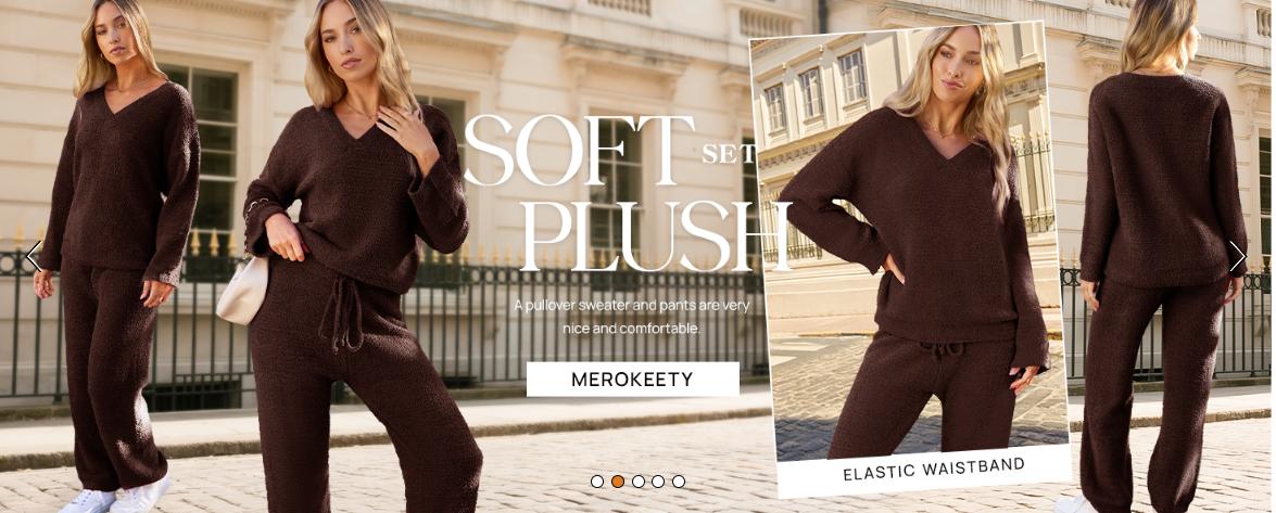 MEROKEETY Women's Lounge Sets 2025 Fall Fashion 2 Piece Outfits Sweater Pajama Set Fuzzy Loungewear Matching Winter Clothes