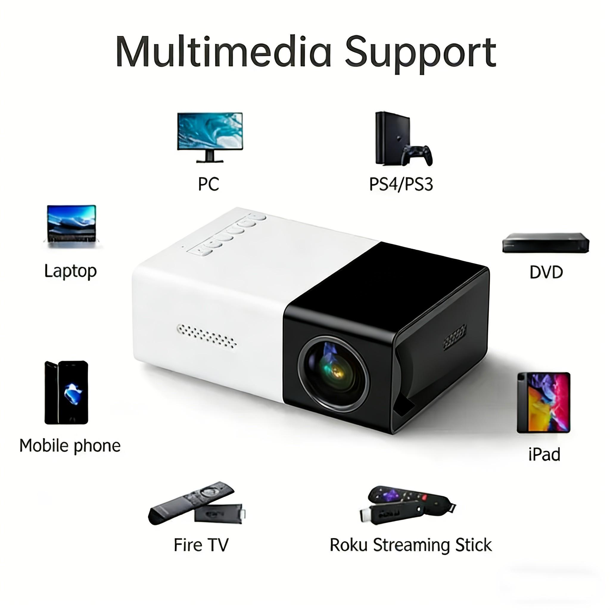 Portable Projector, LED Phone Home Theater M100 Projector, Support 1080P Video & Audio Output