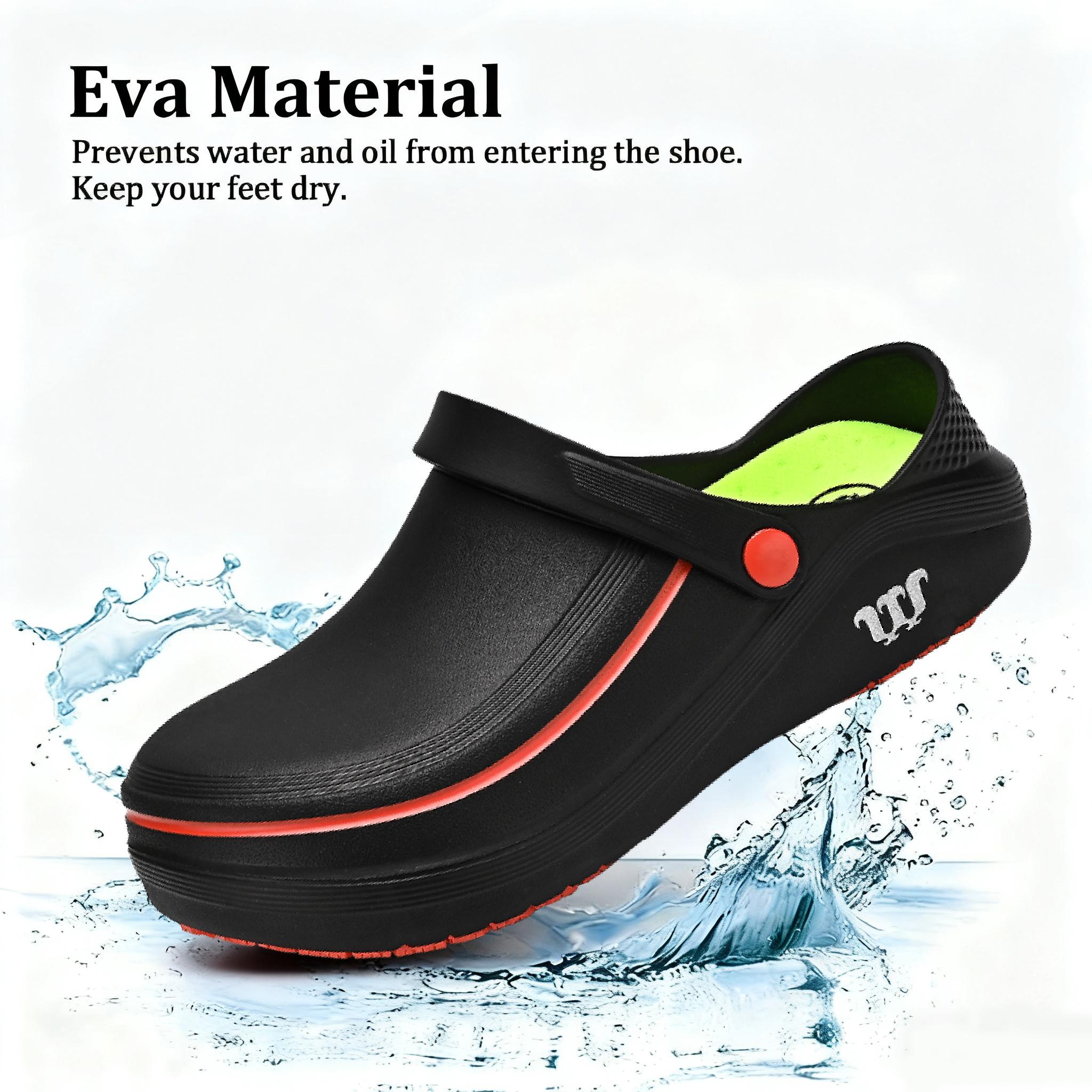 Unisex YYT1 Mule - Round Toe Workwear Shoes, EVA Upper, Slip-On, Waterproof, Anti-Stain Resistant, Comfortable, Affordable, Suitable for Nursing & Catering Work, Black Beach & Chef Shoes