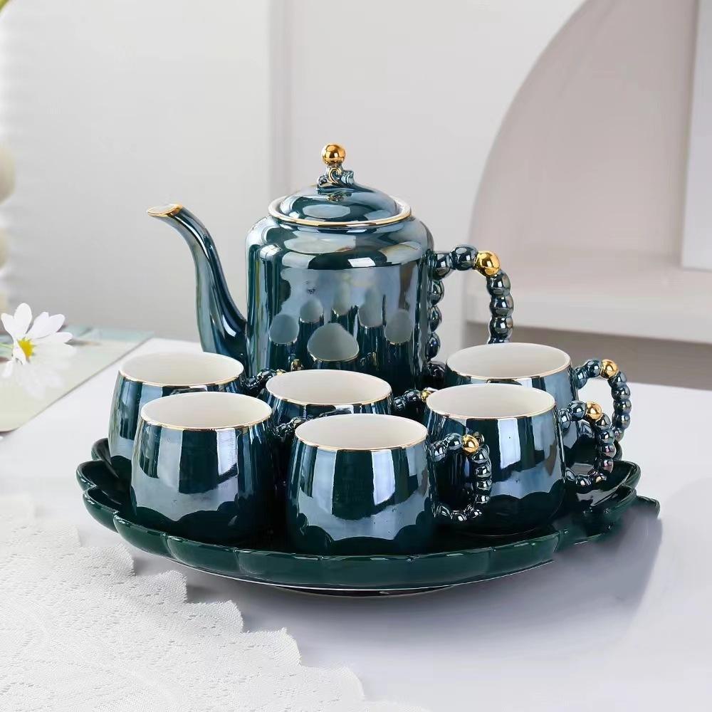 8-Piece Ceramic Water Set, 1.2L Kettle, 6 Cups, 13in Tray, High-End Ceramics, Perfect Gift for Parents, Creative Kitchenware，Boxed gift