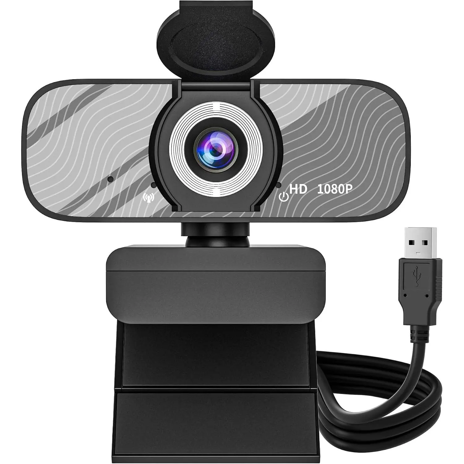 s USB  Webcam with -in Microphone and Rotatable Tripod, 1080P Video, Wide Angle Camera,  Cover, for Desktop PC or Laptop  (Grey)