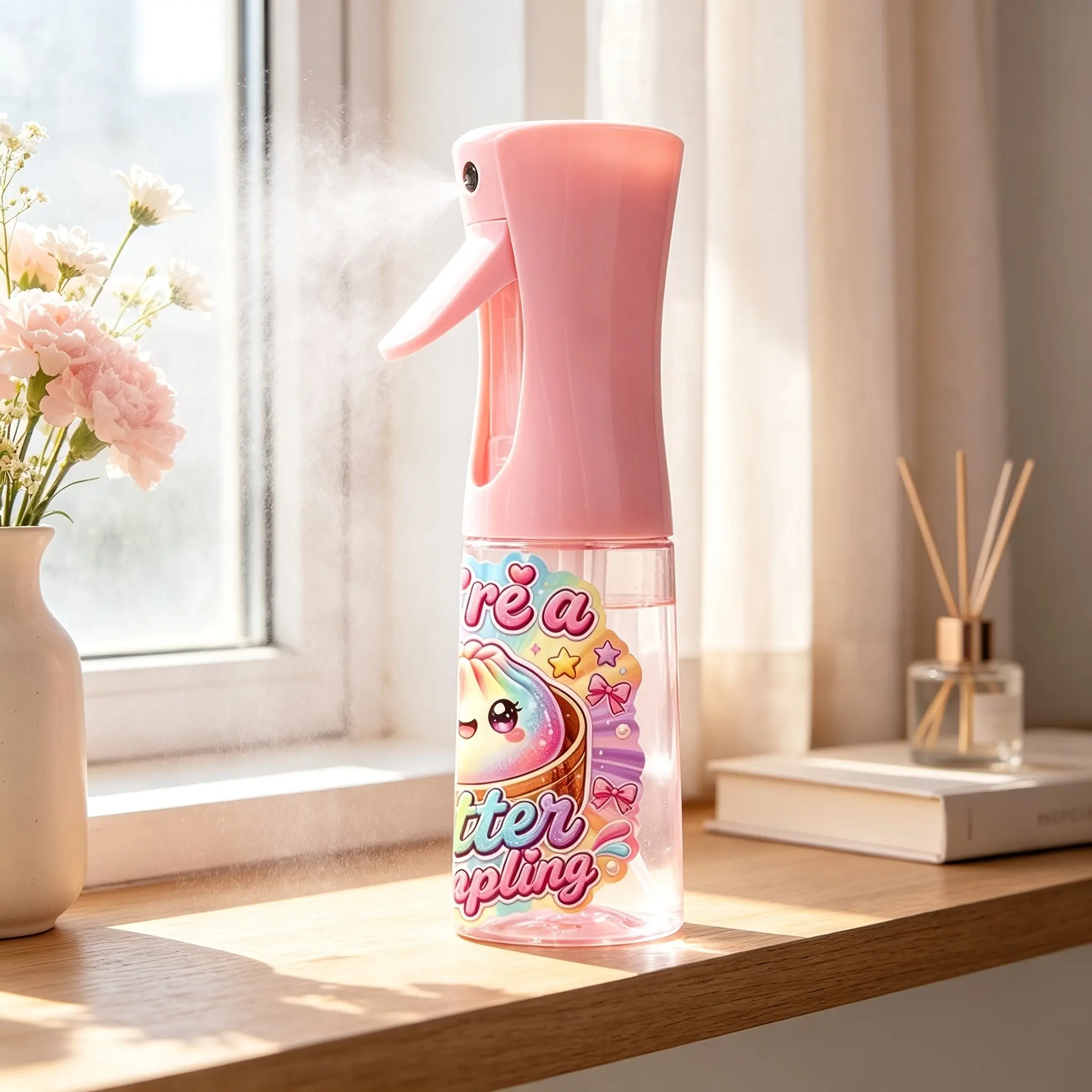 Refillable Fine Mist Spray Bottle, Shiny Dumpling Print, Ideal for Gardening, Bathroom, Cosmetics, Travel, Cleaning, Hair Salon, Home Use