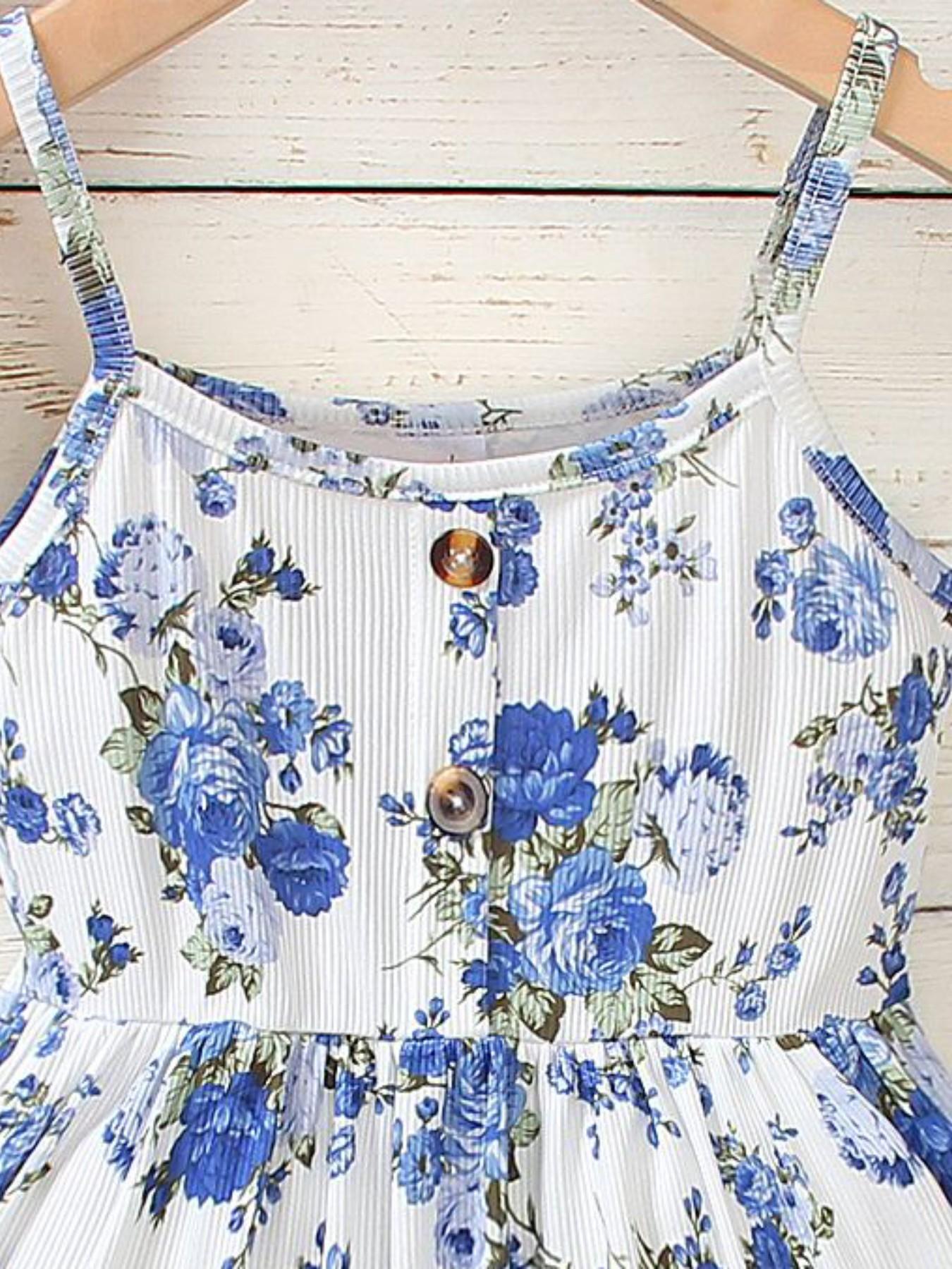 Adorable Floral Print Halter Dress for Girls, Breathable Sleeveless Sun Dress, Casual Vacation Wear, Perfect for Beach and Garden