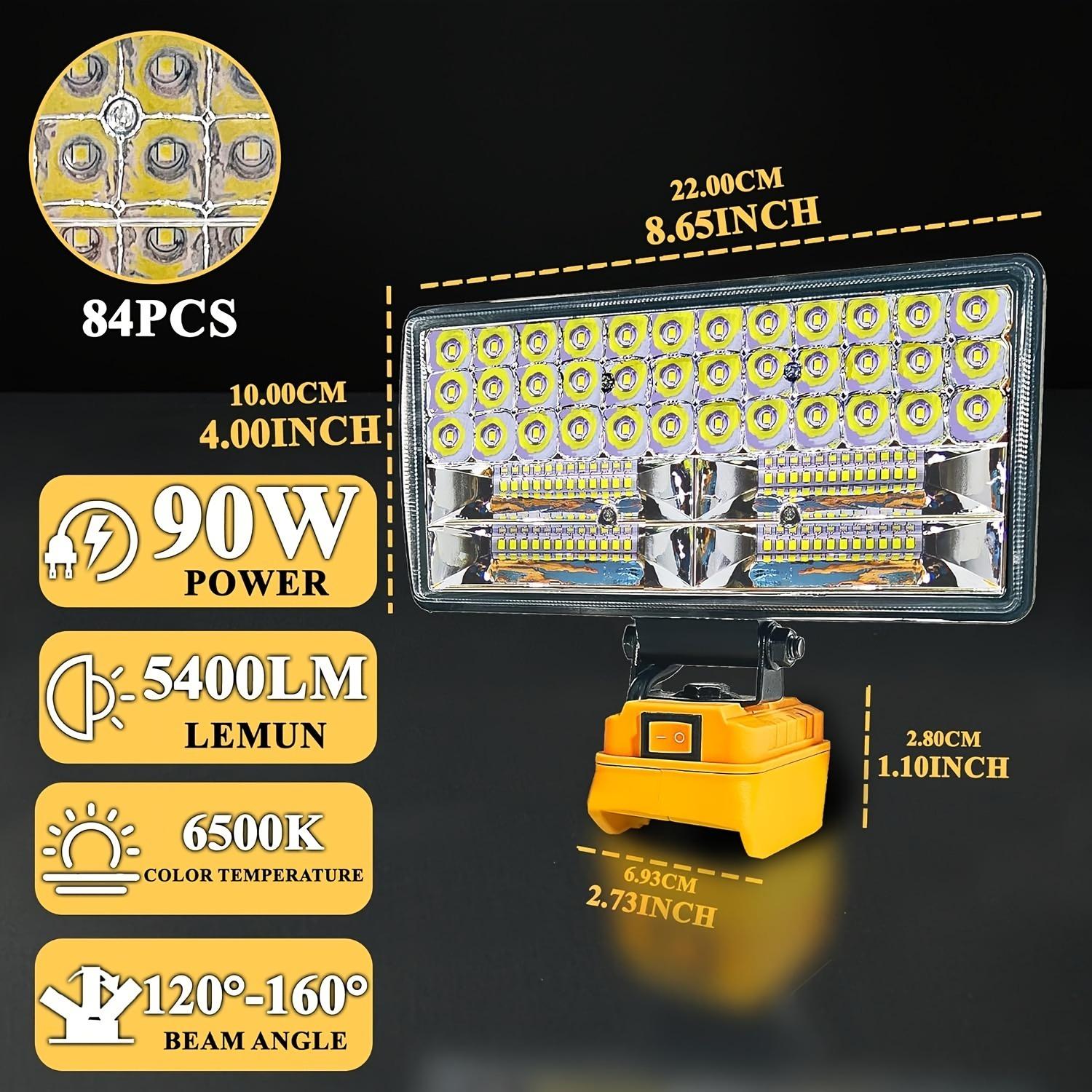 Wireless LED Spotlight, 3-8 Inch LED Light, Compatible with 20max Dewalt Battery, Dual USB Charging Port, Camping, Car Repair, Emergency Lighting