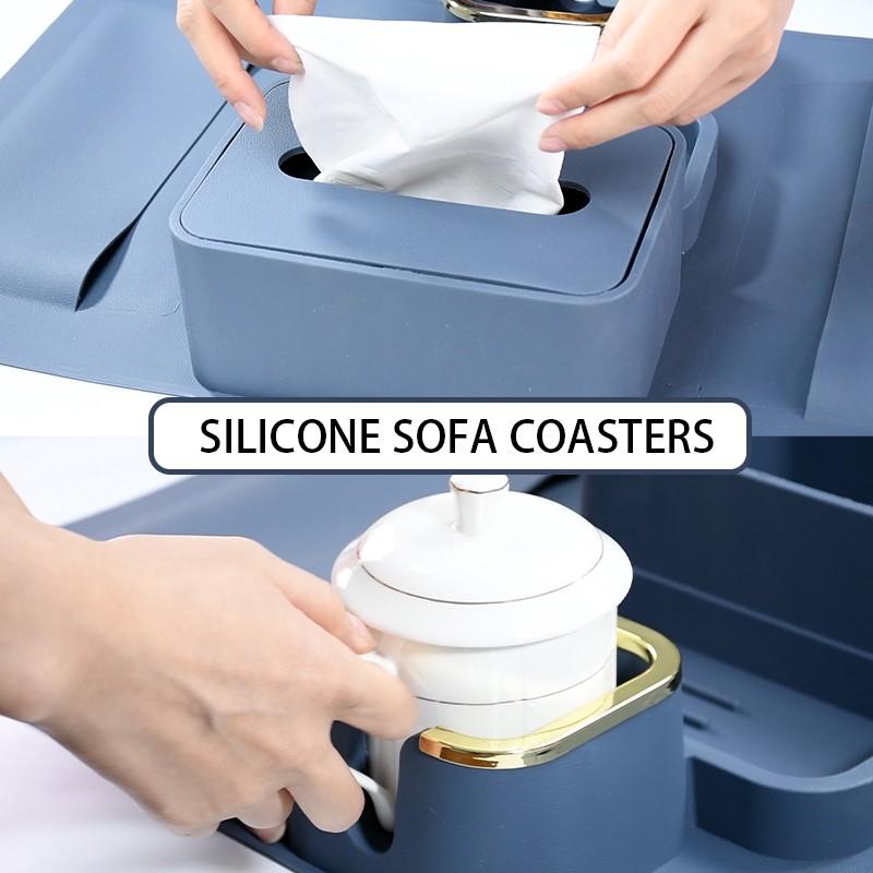 Universal Multifunctional Sofa Armrest Organizer, Silicone Side Pockets & Tray, Remote Control, Phone Storage, Suitable for Living Room and Bedroom