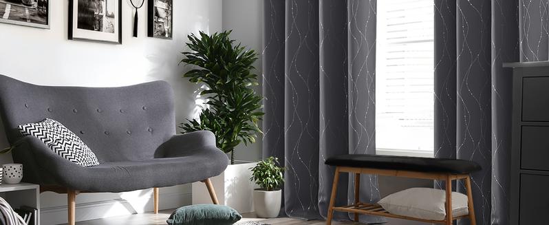 Deconovo Silver Dots Pattern Blackout Curtains (2 Panels & Grommet) - Thermal Insulated,Soundproof Printed Drapes for Living Room, Bedroom, Sliding Glass Door and Office