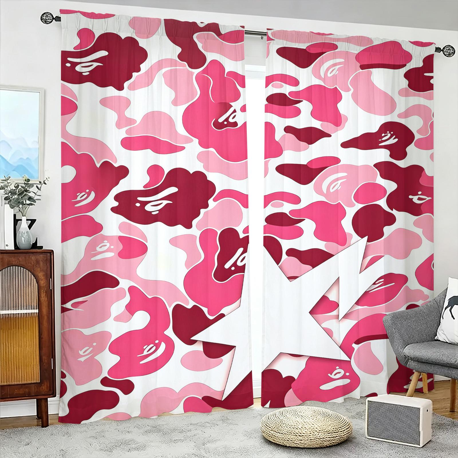 Gray Black Camo Star Semi-Sheer Light Filtering Curtains, Curtain for windows, Privacy Protection Brushed Flannel Drapes, Streetwear Camouflage Print Non-Blackout Rod Pocket Panels, Window Decor for Living Room, Teens Bedroom
