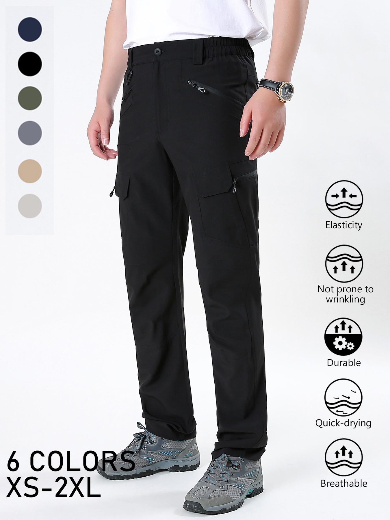 Men's Solid Color Cargo Quick Dry Hiking Pants, Elastic Waist Breathable Stretch Outdoor Trekking Trousers, Wrinkle‑Resistant Durable Straight Work Pants with Multi Zipper Pockets for Mountaineering Fishing Camping Summer Sports Daily Wear, 6 Colors