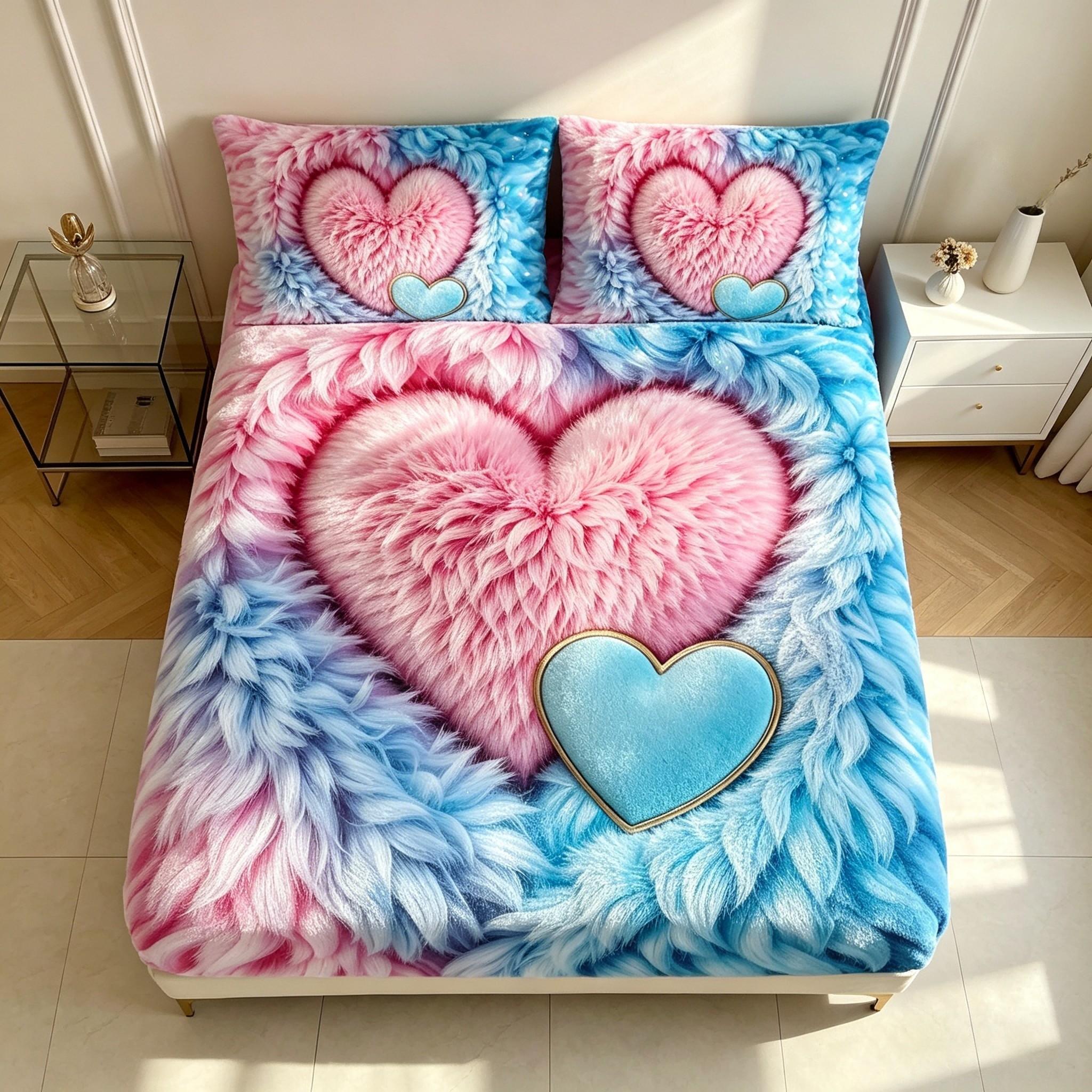 3D Plush Heart Bed Skirt, Full Coverage Non-Slip Mattress Protector, Soft Skin-Friendly All-Season Bed Cover, Student Dorm Home Use