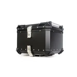 2026 New 55L Motorcycle Top Case, Universal Aluminum Rear Trunk, Lockable Waterproof Motorbike Tail Box with Reflective Strips, Flat Silver Luggage Storage Luggage rack