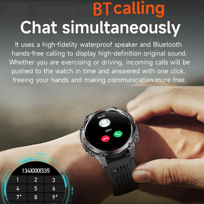 GPS Outdoor Sports Smartwatch, Fitness Tracker with Wireless Calling, 100+ Sports Modes, Calorie Counter, Weather Alerts & LED Compass, Gift for Men and Women, Fitness Smart Watches, Multifunctional Smart Watch #GLOBAL PICKS