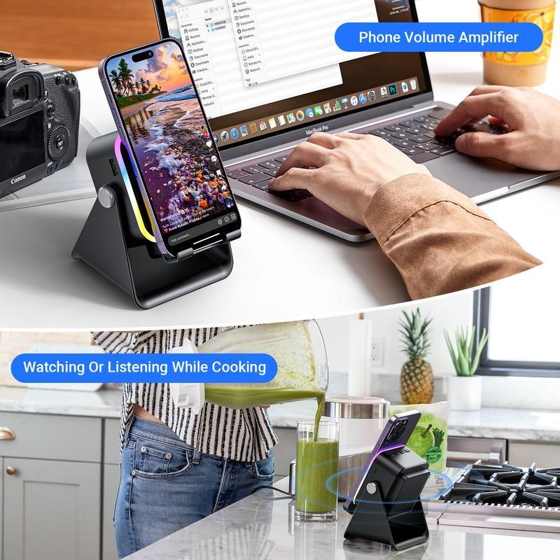 Wireless Bluetooth-compatible Audio Speaker Stand, 360° Adjustable Phone Tablet Holder, Colorful Ambient Light, Unisex Gift, Perfect for Home & Office