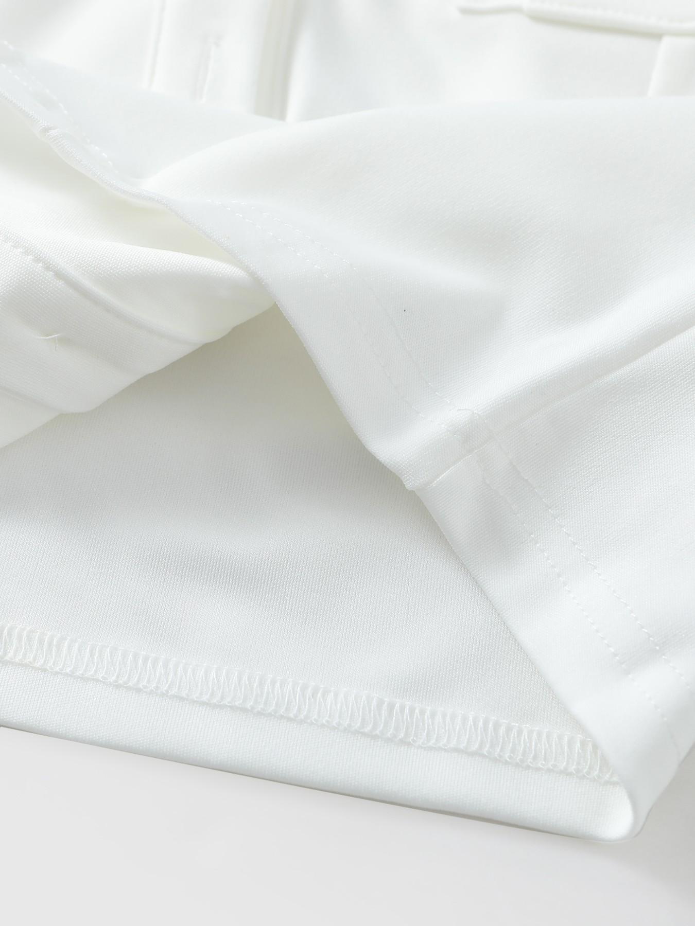 1 Pc Women's White Cropped Button Down Shirt Short Sleeve with Dual Chest Pockets Slim Fit for Casual Office Daily Wear