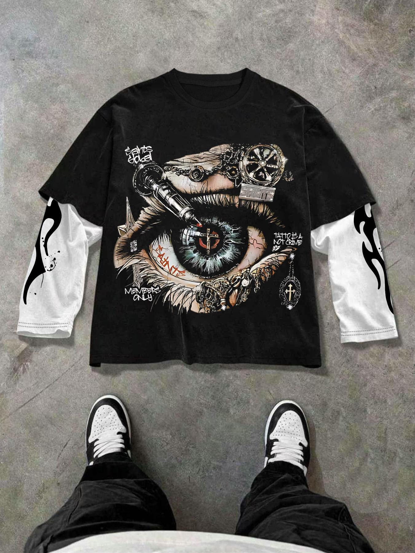 Trendy Short Sleeve & Patchwork Long Sleeve Tee Set, Street Style Fashion, Unique Layered Design, Perfect for Trendsetters